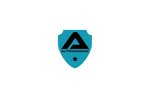 Logo Automandat : écusson turquoise frappé de la lettre A et d'une étoile